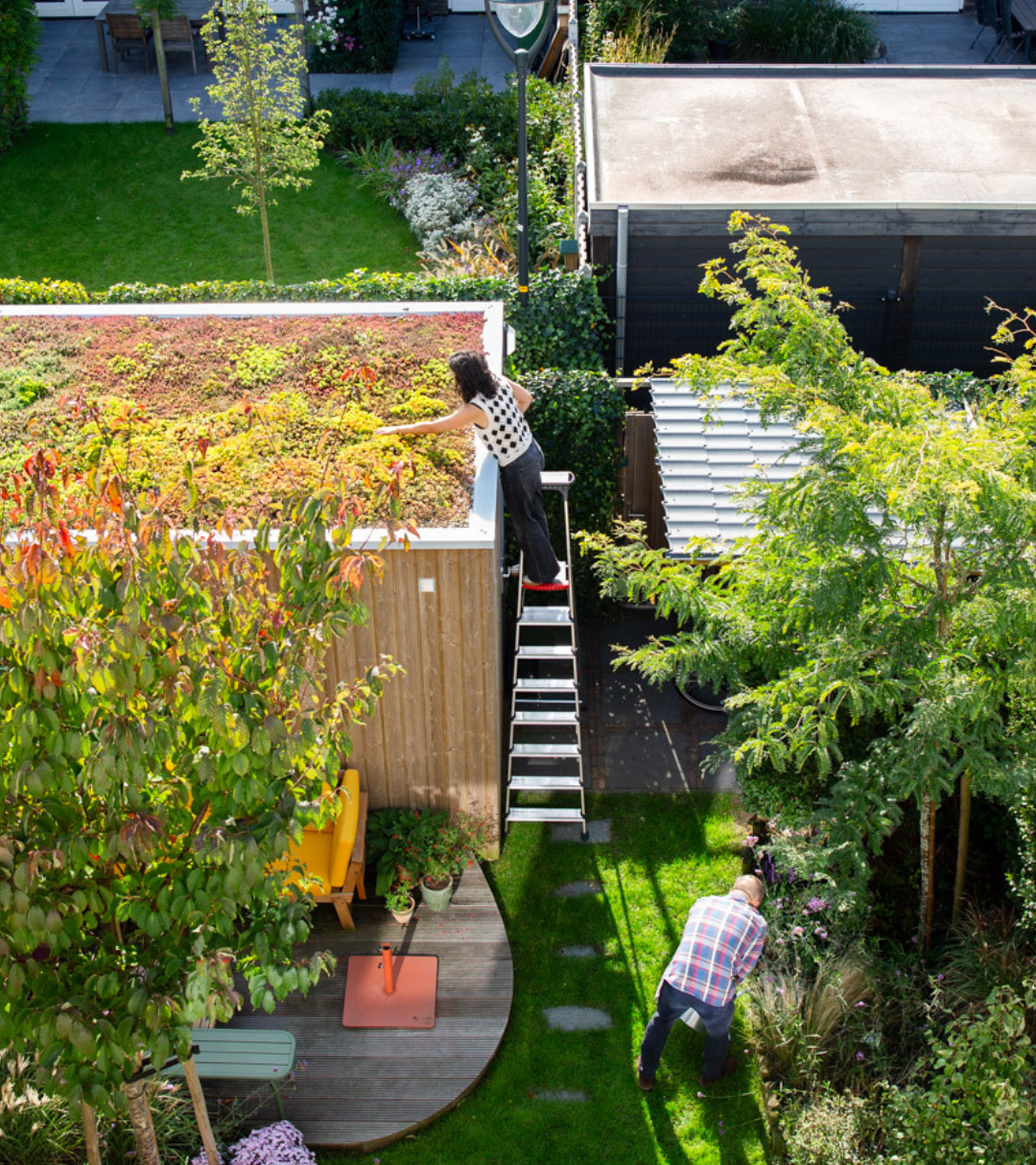 Man en vrouw zijn bezig in de tuin